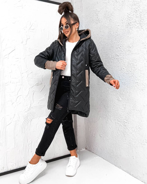 Luźna przejściowa kurtka plus size z kapturem czarna