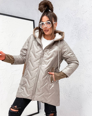 Luźna przejściowa kurtka plus size z kapturem beż