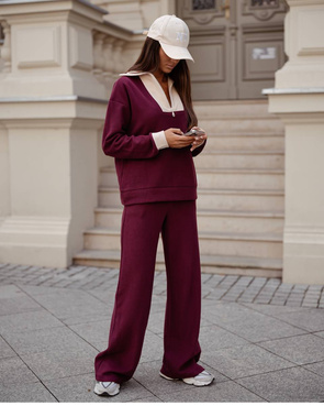 Bordowy dwuczęściowy komplet damski