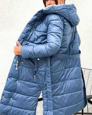 Długa dwustronna kurtka zimowa z kapturem niebieski-szary