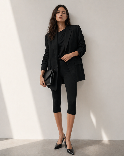 Czarne legginsy sportowe typu capri damskie