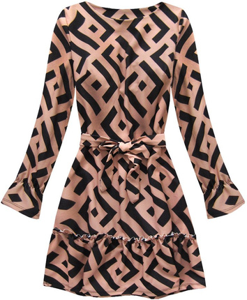 GEOMETRIC PATTERN DRESS BLACK-SALMON (163ART)