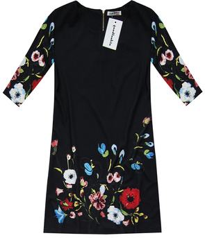 FLORAL PRINTED TRAPEZE DRESS BLACK (10172)