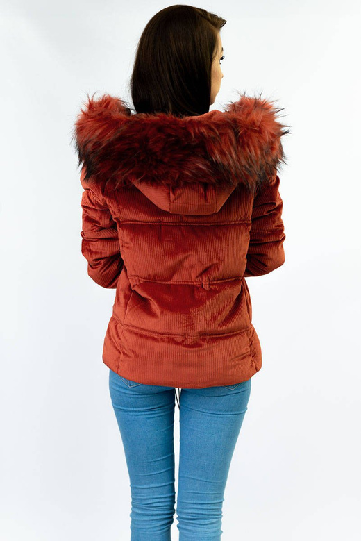 Sztruksowa damska kurtka z kapturem ruda (7696)