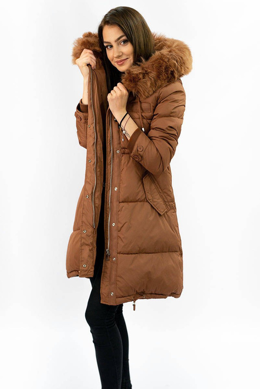 LANGE WINTER JACKE MIT KAPUZE FUCHSROT (7752)