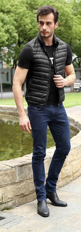 MĘSKA KAMIZELKA Z PUCHEM NATURALNYM CZARNA (5008)