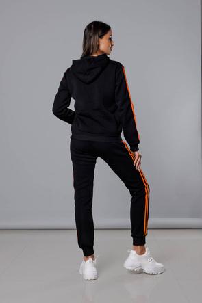 Czarno-pomarańczowy dres damski z lampasami