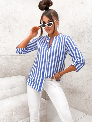 Niebiesko-biała bluzka z niską stójką