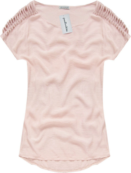 BLUZKA Z AŻUROWYMI RAMIONAMI PUDROWY RÓŻ (ART10)