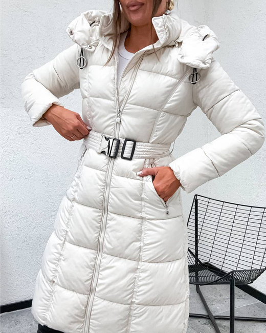 Taliowana zimowa kurtka z kapturem ecru