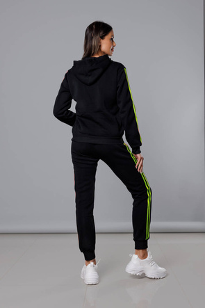 Czarno-limonkowy dres damski z lampasami