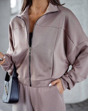 Komfortowy cappuccino komplet damski bluza + szerokie spodnie