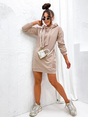 Beżowa bawełniana sukienka z kapturem
