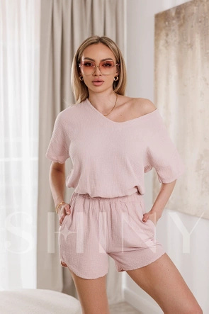 Komplet letni bluzka i krótkie spodenki pudroworóżowy