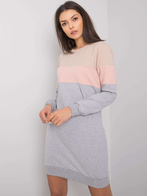 Cienka bawełniana bluza ze ściągaczami beż/róż/szary