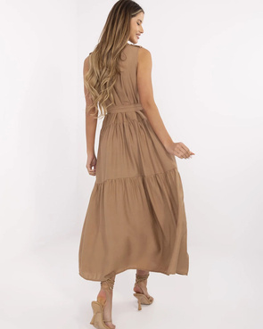 Długa ciemnobeżowa sukienka bez rękawów