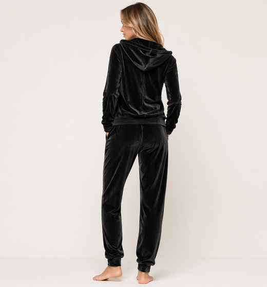 Dres damski rozpinany z kapturem czarny – bluza na suwak + luźne spodnie casual