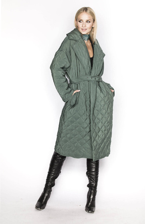 Zielona kurtka-płaszcz z paskiem