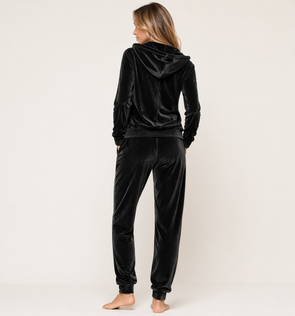 Dres damski rozpinany z kapturem czarny – bluza na suwak + luźne spodnie casual