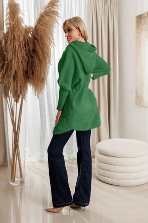 Zielony płaszcz z kapturem typu alpaka
