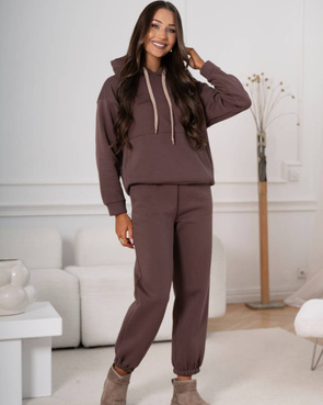 Luźny gruby komplet dresowy damski czekoladowy