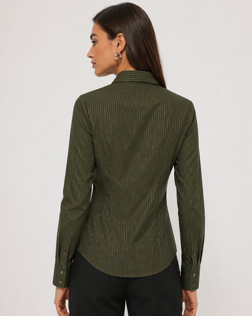 Elegancka khaki bluzka z kołnierzykiem