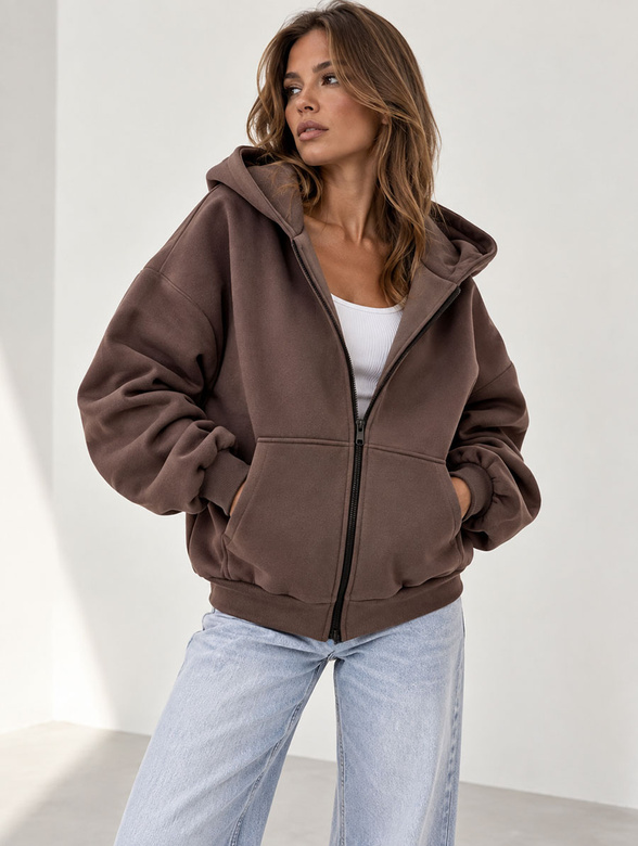Damska czekoladowa bluza oversize z kapturem