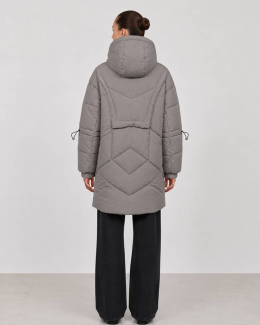 Szara kurtka puffer oversize z kapturem