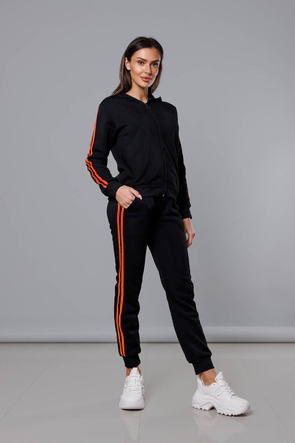Czarno-pomarańczowy dres damski z lampasami