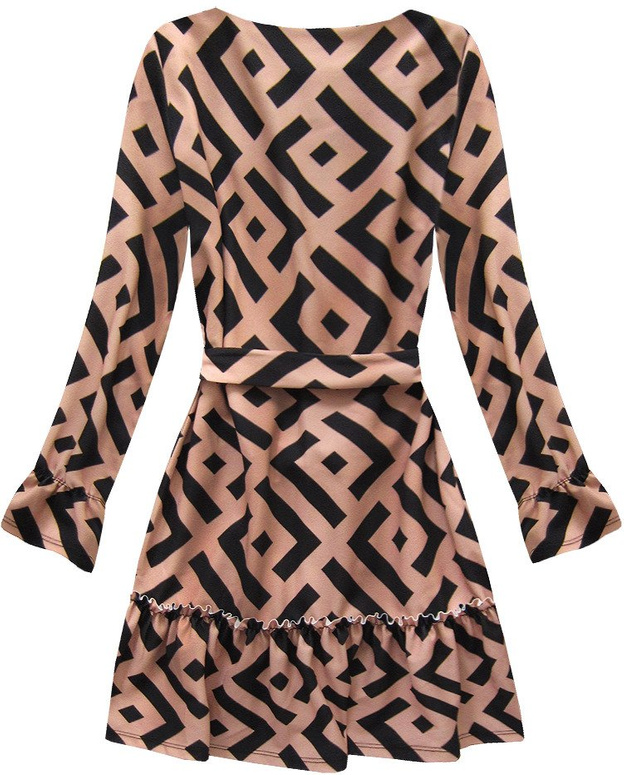 GEOMETRIC PATTERN DRESS BLACK-SALMON (163ART)