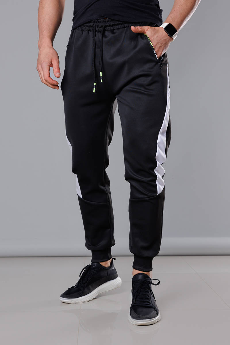 Męskie spodnie dresowe ze ściągaczami czarny z białym