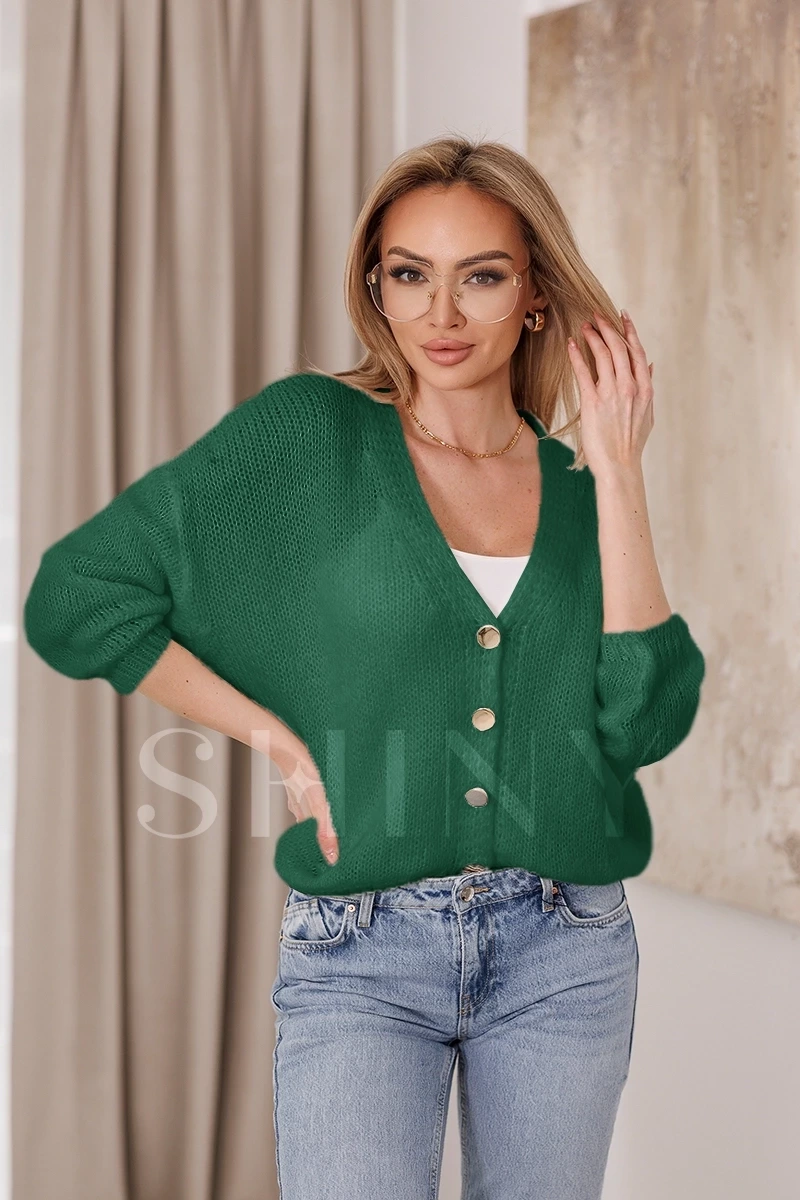 Rozpinany krótki sweter na guziki zielony