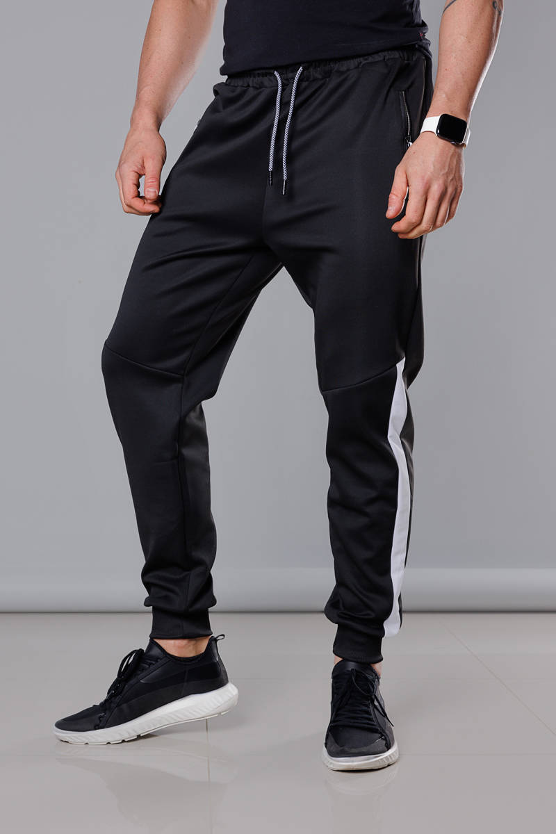 Sportowe męskie spodnie ze ściągaczami czarny z białym